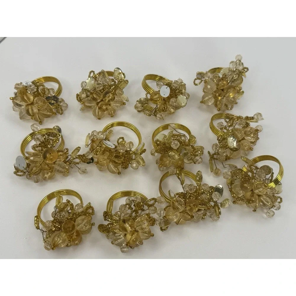 Beaded Gold Tone Metal Napkin Rings Set Of 12 Table Home Decor